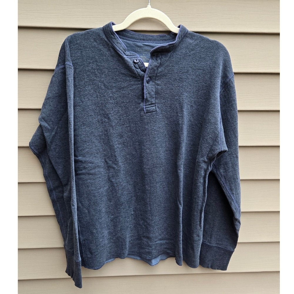 LL Bean Mens Blue cotton wool blend Long Sleeve Henley Shirt Size M Regular